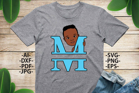 Black boy Svg Letter M, Alphabet name Svg, Birthday Letters SVg, Peeking boy svg, Split alphabet Svg, Split letter Svg, Monogram name Svg, Little black boy Svg, Afro Boy Svg SVG 1uniqueminute 
