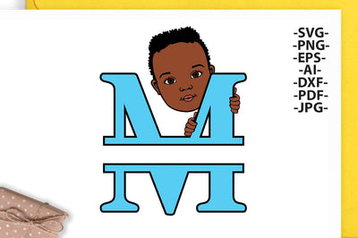 Black boy Svg Letter M, Alphabet name Svg, Birthday Letters SVg, Peeking boy svg, Split alphabet Svg, Split letter Svg, Monogram name Svg, Little black boy Svg, Afro Boy Svg SVG 1uniqueminute 