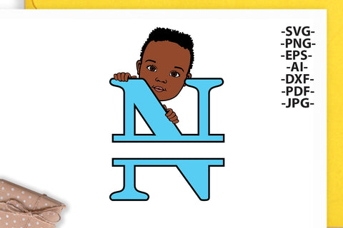 Black boy Svg Letter N, Alphabet name Svg, Birthday Letters SVg, Peeking boy svg, Split alphabet Svg, Split letter Svg, Monogram name Svg, Little black boy Svg, Afro Boy Svg SVG 1uniqueminute 