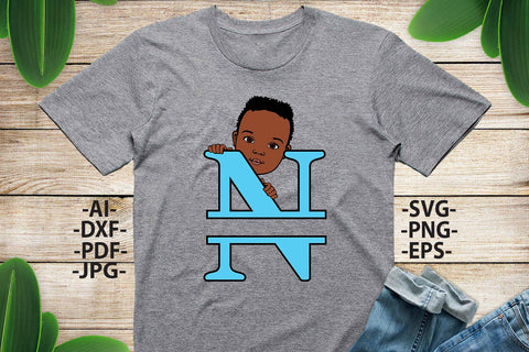 Black boy Svg Letter N, Alphabet name Svg, Birthday Letters SVg, Peeking boy svg, Split alphabet Svg, Split letter Svg, Monogram name Svg, Little black boy Svg, Afro Boy Svg SVG 1uniqueminute 