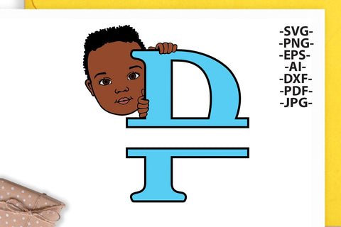 Black boy Svg Letter P, Alphabet name Svg, Birthday Letters SVg, Peeking boy svg, Split alphabet Svg, Split letter Svg, Monogram name Svg, Little black boy Svg, Afro Boy Svg SVG 1uniqueminute 