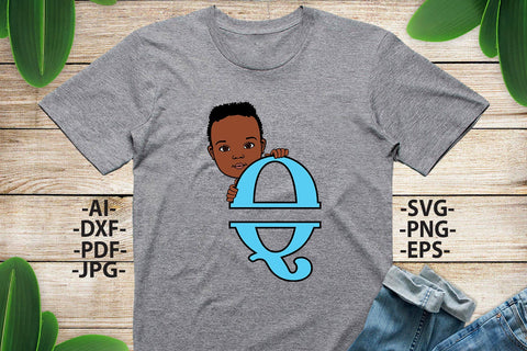 Black boy Svg Letter Q, Alphabet name Svg, Birthday Letters SVg, Peeking boy svg, Split alphabet Svg, Split letter Svg, Monogram name Svg, Little black boy Svg, Afro Boy Svg SVG 1uniqueminute 