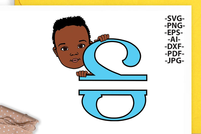 Black boy Svg Letter S, Alphabet name Svg, Birthday Letters SVg, Peeking boy svg, Split alphabet Svg, Split letter Svg, Monogram name Svg, Little black boy Svg, Afro Boy Svg SVG 1uniqueminute 