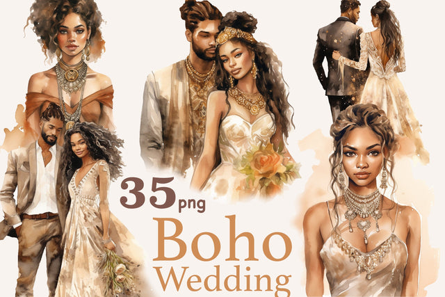 Black Bride and Groom Clipart | Watercolor Wedding Bundle SVG GlamArtZhanna 