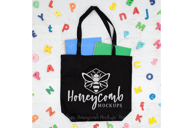 Black Canvas Tote Bag Mockup, ABC Tote Bag Mockup, EC8000 Black Tote Bag Mockup, School Mockup, JPEG Craft Mockup Mock Up Photo Honeycomb Mockups 