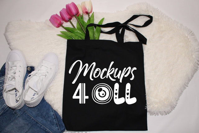 Black Canvas Tote Bag, Tote Mockup, Canvas Bag Mockup, Mockup, Template, Mock Up, Bag Mockup, Flat Lay, Bag Edge Canvas Tote, Svg Mock Up Mock Up Photo ArtStudio 
