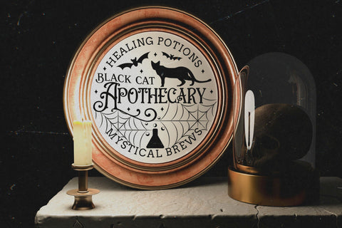 Black Cat Apothecary | Halloween Round Sign SVG SVG CraftLabSVG 