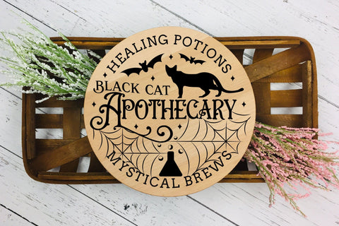 Black Cat Apothecary | Halloween Round Sign SVG SVG CraftLabSVG 