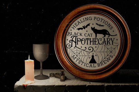 Black Cat Apothecary | Halloween Round Sign SVG SVG CraftLabSVG 