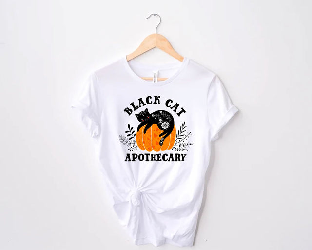 Black Cat Apothecary Retro Sublimations Designs Downloads, Black Cat Halloween Apothecary Shirt, Cat Pumpkin Spooky PNG Sublimation sassyprint 