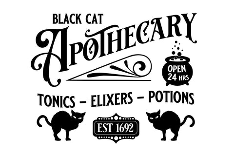 Black Cat Apothecary SVG | Vintage Halloween Sign SVG B Renee Design 