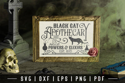 Black Cat Apothecary | Vintage Halloween Sign SVG SVG CraftLabSVG 