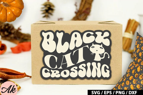 Black cat crossing Retro Stickers SVG akazaddesign 