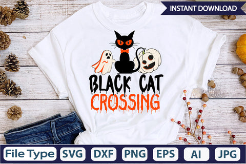 Black Cat Crossing SVG Cut File SVGs,Quotes and Sayings,Food & Drink,On Sale, Print & Cut SVG DesignPlante 503 