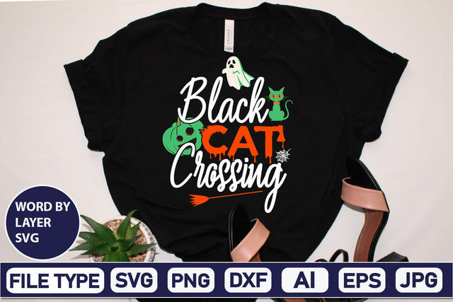 Black Cat Crossing SVG Cut File SVGs,Quotes and Sayings,Food & Drink,On Sale, Print & Cut SVG DesignPlante 503 