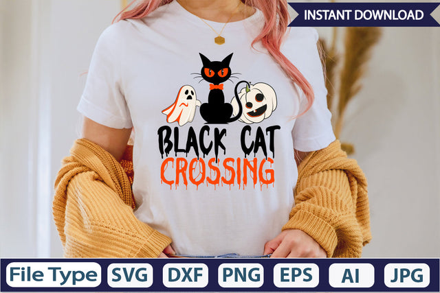 Black Cat Crossing SVG Cut File SVGs,Quotes and Sayings,Food & Drink,On Sale, Print & Cut SVG DesignPlante 503 