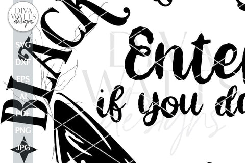 Black Cat Crossing SVG Welcome For Halloween Door Hanger SVG With Cat Halloween SVG Creepy Black Cat Crossing for Halloween Door Hanger SVG Diva Watts Designs 