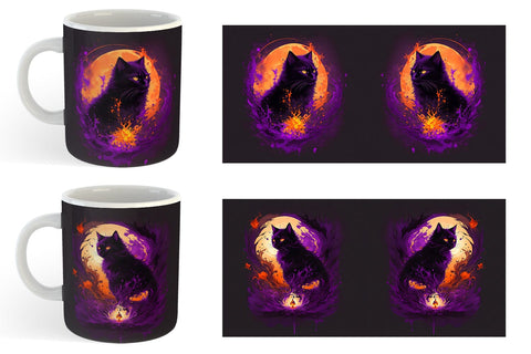Black Cat Halloween Mug Wrap | Sublimation Coffee Cup Sublimation artnoy 