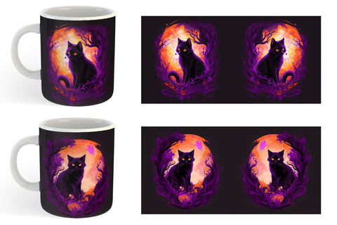 Black Cat Halloween Mug Wrap | Sublimation Coffee Cup Sublimation artnoy 