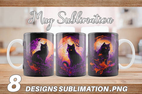 Black Cat Halloween Mug Wrap | Sublimation Coffee Cup Sublimation artnoy 