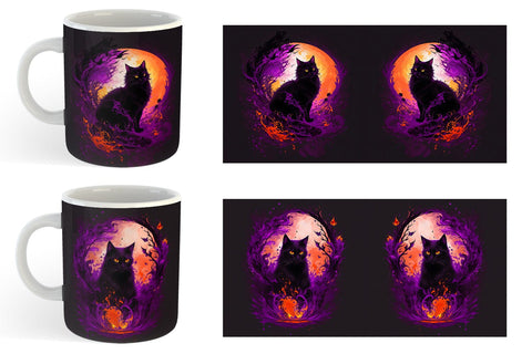Black Cat Halloween Mug Wrap | Sublimation Coffee Cup Sublimation artnoy 