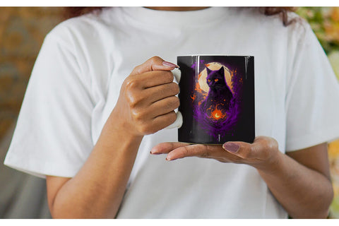 Black Cat Halloween Mug Wrap | Sublimation Coffee Cup Sublimation artnoy 