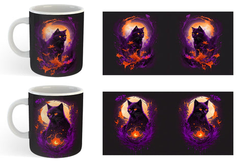 Black Cat Halloween Mug Wrap | Sublimation Coffee Cup Sublimation artnoy 