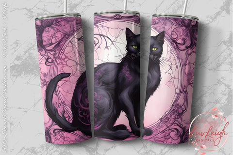 Black Cat Halloween Tumbler wrap Sublimation Luvleigh Digitals 