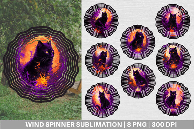 Black Cat Halloween Wind Spinner | Sublimation Spinner Sublimation artnoy 