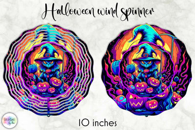 Black Cat Halloween Witch Wind Spinner PNG Sublimation Designs by Ira 