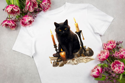 Black Cat Reading Tarot Cards Clipart BUNDLE Sublimation Regulrcrative 
