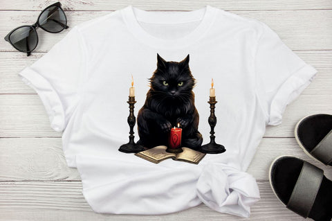 Black Cat Reading Tarot Cards Clipart BUNDLE Sublimation Regulrcrative 