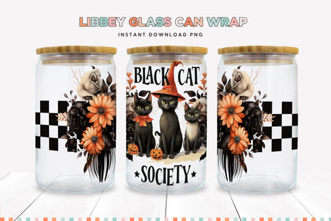 Black Cat Society Halloween 16 oz Glass Can Sublimation Wrap Sublimation BijouBay 