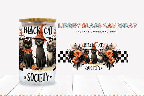 Black Cat Society Halloween 16 oz Glass Can Sublimation Wrap Sublimation BijouBay 