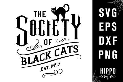 Black Cat Society Halloween Round Sign SVG SVG Hippo Creations 