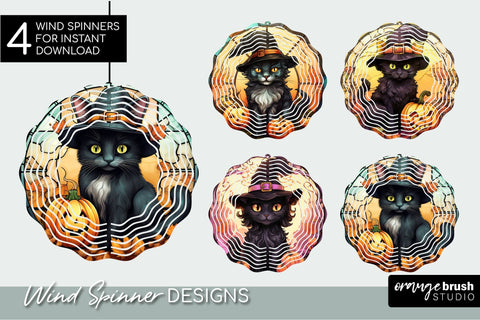 Black Cat Stained Glass Sublimation, Halloween Wind Spinner Sublimation OrangeBrushStudio 