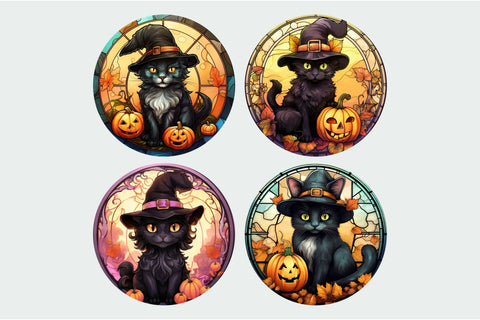 Black Cat Stained Glass Sublimation, Halloween Wind Spinner Sublimation OrangeBrushStudio 