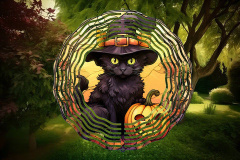 Black Cat Stained Glass Sublimation, Halloween Wind Spinner Sublimation OrangeBrushStudio 