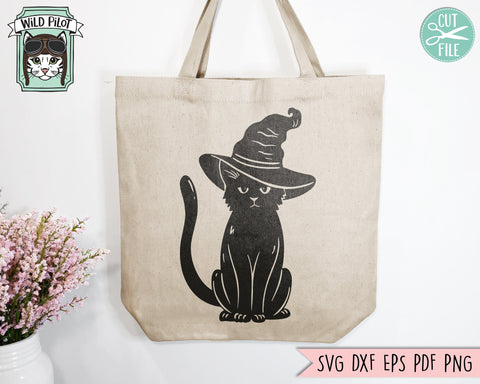 Black Cat SVG file, Witch Cat Svg Cut File, Cat Moon SVG, Halloween SVG File, Black Cat Witch Hat SVG, Black Cat png, Witchy SVG, Spooky SVG SVG Wild Pilot 