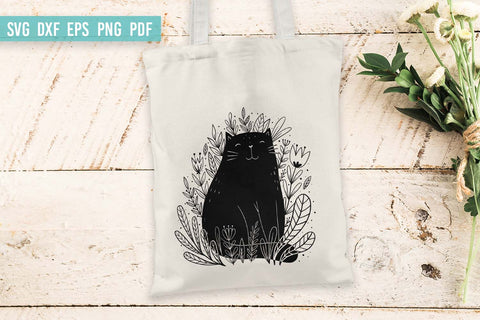 Black cat SVG | Flowers SVG | Floral cat SVG Irina Ostapenko 