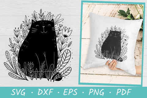 Black cat SVG | Flowers SVG | Floral cat SVG Irina Ostapenko 
