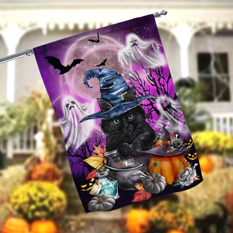 Black Cat Witch Halloween Garden Flag - 12x18 Garden Flag Sublimation Design Download PNG File Instant Download Sublimation CaldwellArt 