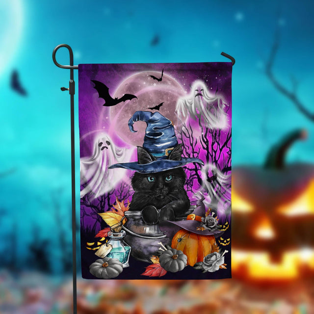 Black Cat Witch Halloween Garden Flag - 12x18 Garden Flag Sublimation Design Download PNG File Instant Download Sublimation CaldwellArt 
