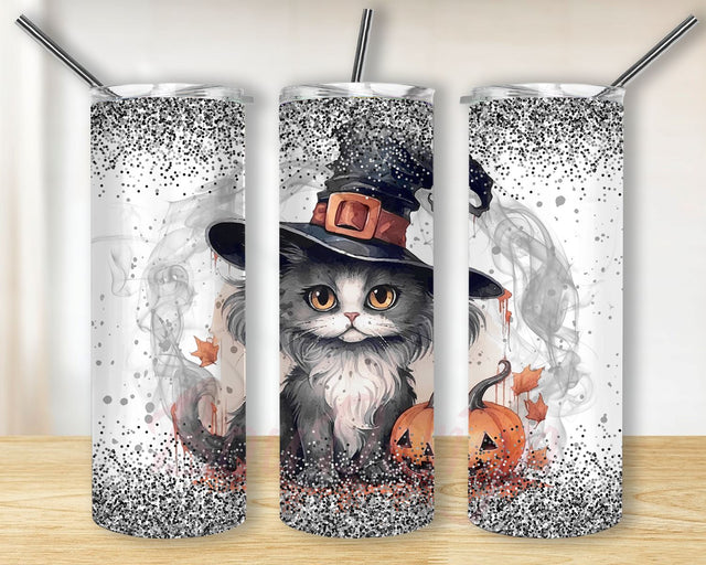 Black Cat Witch Halloween Tumbler Wrap, 20 oz Skinny Tumbler Sublimation Designs Straight Tumbler PNG, Instant Digital Download Sublimation BouDesign 