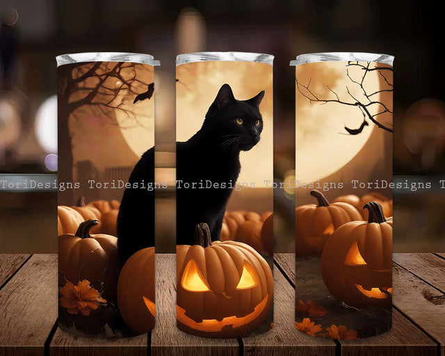 Black Cats Halloween Tumbler Wrap, Black Cats Wraps, Cute Halloween Tumbler, 20 Oz Skinny Tumbler, Tumbler Wrap, Black Cat Lover, Halloween Gift, Pumpkin Art Tumbler Sublimation ToriDesigns 