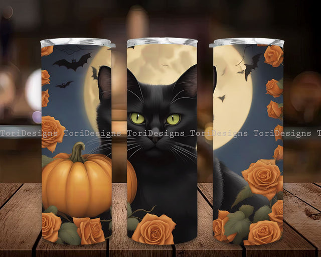 Black Cats Halloween Tumbler Wrap, Black Cats Wraps, Cute Halloween Tumbler, 20 Oz Skinny Tumbler, Tumbler Wrap, Black Cat Lover, Halloween Gift, Pumpkin Art Tumbler Sublimation ToriDesigns 