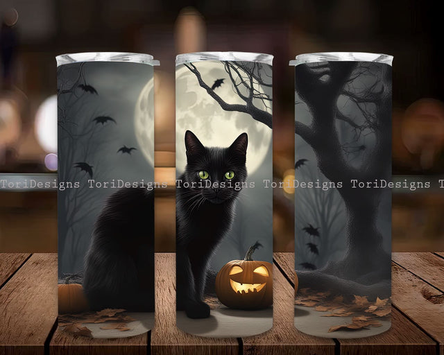 Black Cats Halloween Tumbler Wrap, Black Cats Wraps, Cute Halloween Tumbler, 20 Oz Skinny Tumbler, Tumbler Wrap, Black Cat Lover, Halloween Gift, Pumpkin Art Tumbler Sublimation ToriDesigns 