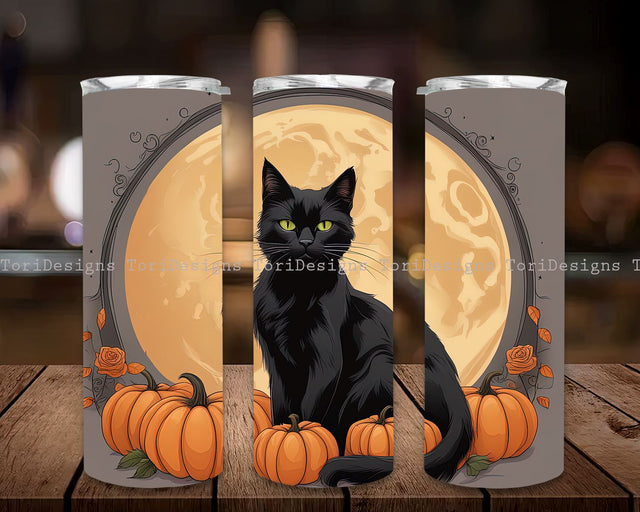 Black Cats Halloween Tumbler Wrap, Black Cats Wraps, Cute Halloween Tumbler, 20 Oz Skinny Tumbler, Tumbler Wrap, Black Cat Lover, Halloween Gift, Pumpkin Art Tumbler Sublimation ToriDesigns 