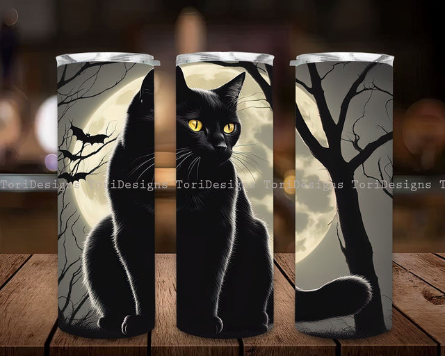 Black Cats Halloween Tumbler Wrap, Black Cats Wraps, Cute Halloween Tumbler, 20 Oz Skinny Tumbler, Tumbler Wrap, Black Cat Lover, Halloween Gift, Pumpkin Art Tumbler Sublimation ToriDesigns 