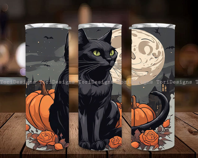 Black Cats Halloween Tumbler Wrap, Black Cats Wraps, Cute Halloween Tumbler, 20 Oz Skinny Tumbler, Tumbler Wrap, Black Cat Lover, Halloween Gift, Pumpkin Art Tumbler Sublimation ToriDesigns 